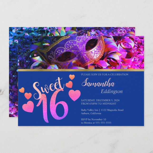 Glamorous Masquerade Sweet 16 Invitation (Front/Back)