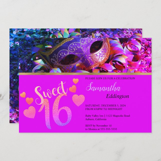 Glamorous Masquerade Sweet 16 Invitation (Front/Back)