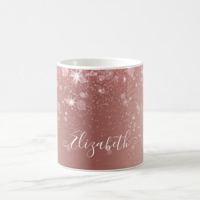 Glamorous Metallic Brushed Rose Gold Glitter White Coffee Mug (Center)