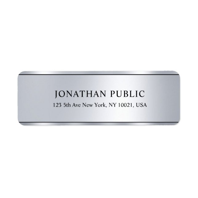 Glamorous Metallic Silver Look Modern Elegant Label (Front)
