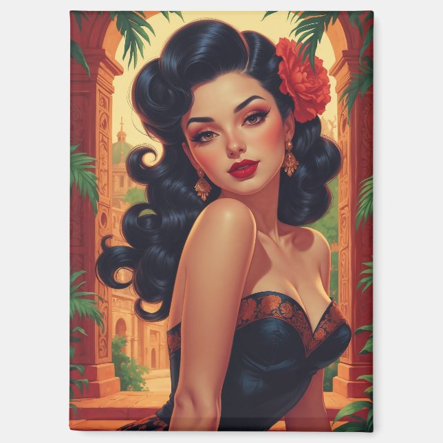 Glamorous Mexican Pin-Up Portrait Magnet (Front)