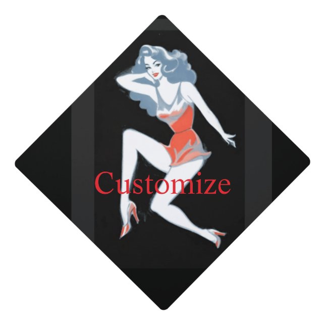 Glamorous Model Posing Thunder_Cove Graduation Cap Topper (Front)