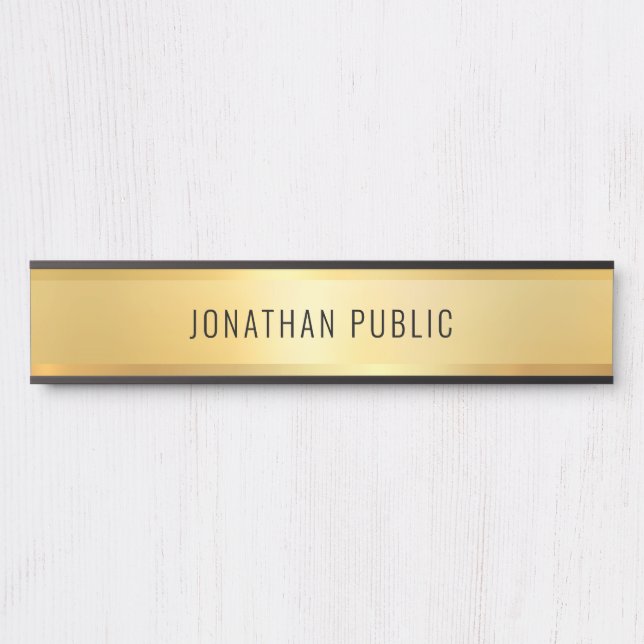 Glamorous Modern Black And Gold Template Long Door Sign (Front)