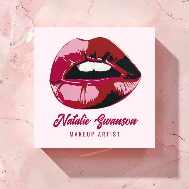 Glamorous Modern Bold Pink Lips Makeup Beauty Square Business Card (Creator Uploaded)