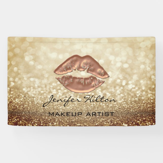Glamorous modern chic faux glittery rosegold lips banner (Horizontal)