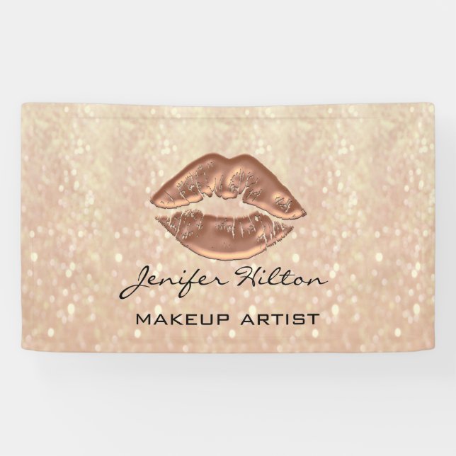 Glamorous modern chic faux glittery rosegold lips banner (Horizontal)