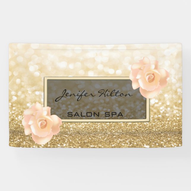 Glamorous modern chic faux gold glittery roses banner (Horizontal)