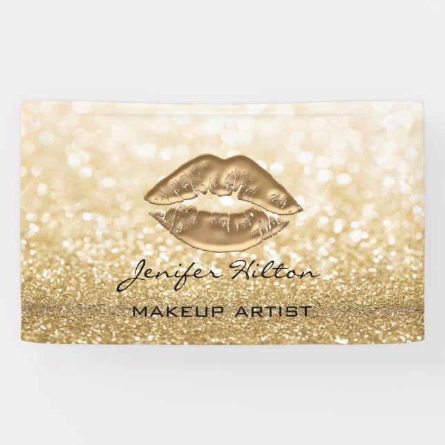 Glamorous modern chic faux gold lips glittery banner (Horizontal)