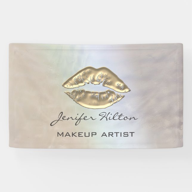 Glamorous modern chic faux gold lips holographic banner (Horizontal)