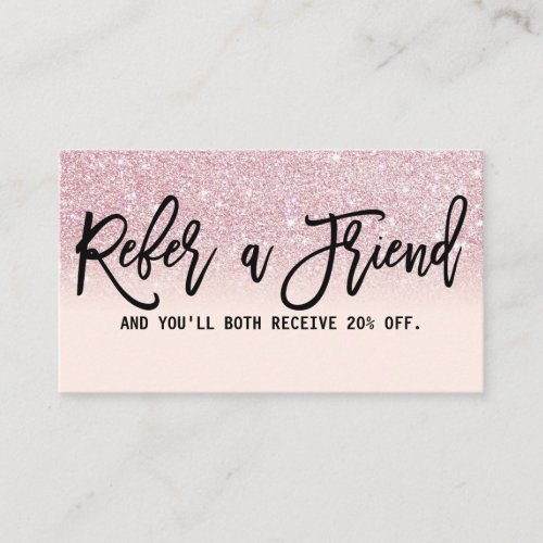 Glamorous Modern Chic Girly Pink Glitter Ombre Referral Card