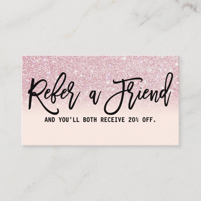 Glamorous Modern Chic Girly Pink Glitter Ombre Referral Card (Front)