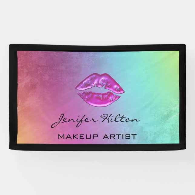 Glamorous modern chic holographic rainbow  lips banner (Horizontal)