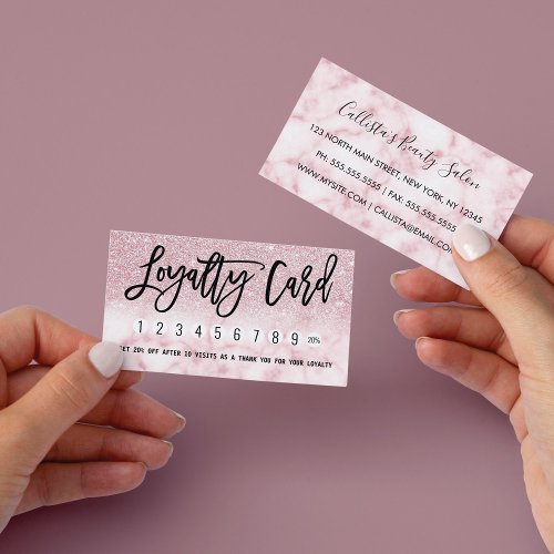 Glamorous Modern Chic Pink Glitter Marble Ombre Loyalty Card