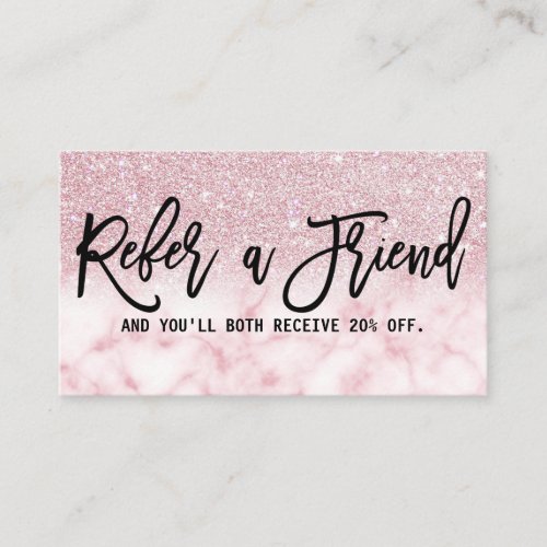 Glamorous Modern Chic Pink Glitter Marble Ombre Referral Card