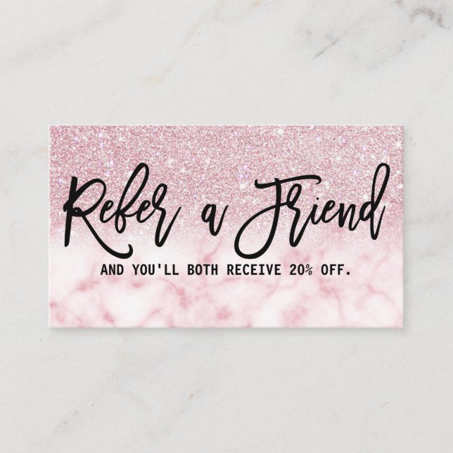 Glamorous Modern Chic Pink Glitter Marble Ombre Referral Card (Front)