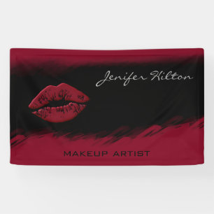 Glamorous modern chic red lips watercolor black banner