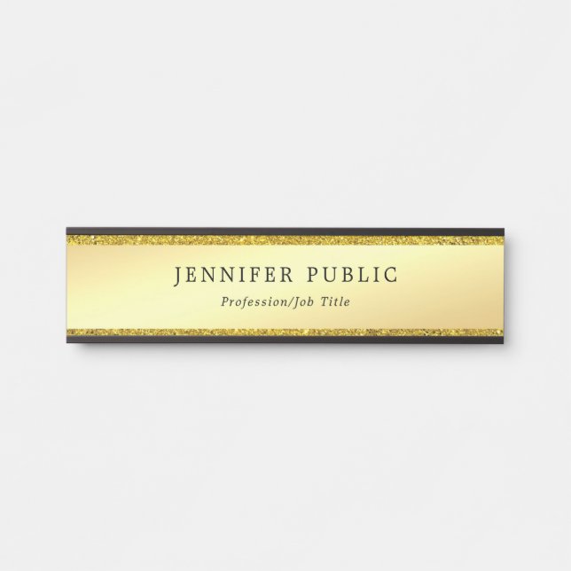 Glamorous Modern Faux Gold Glitter Template Chic Door Sign (Front)