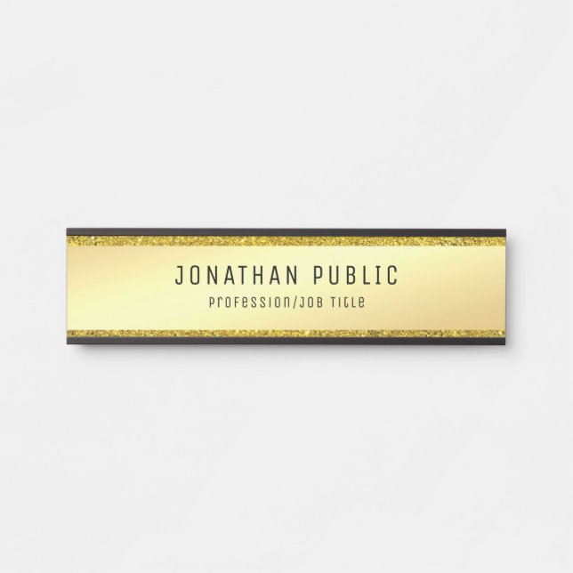 Glamorous Modern Gold Glitter Elegant Template Door Sign (Front)