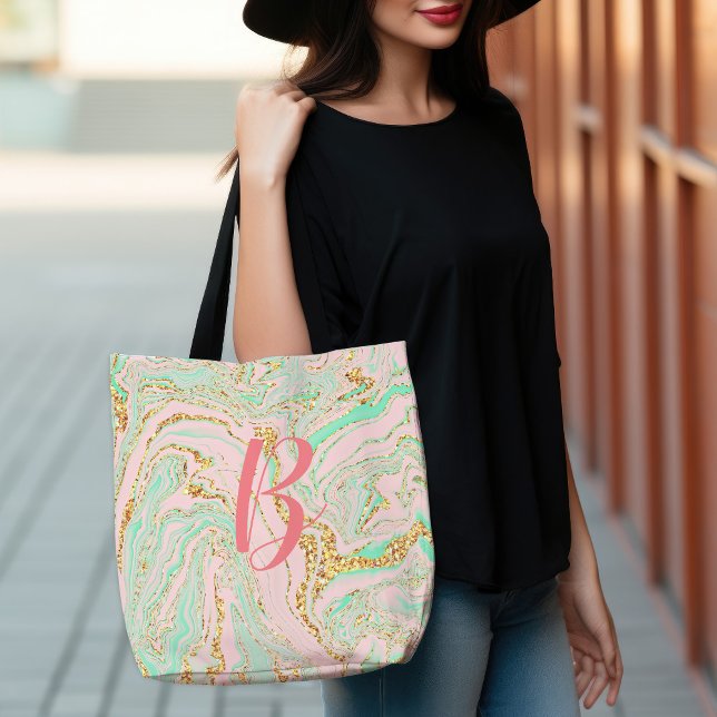 Glamorous Modern Pretty Pink Mint Gold Marbling Tote Bag (Glamorous Modern Pretty Pink Mint Gold Marbling Tote Bag)
