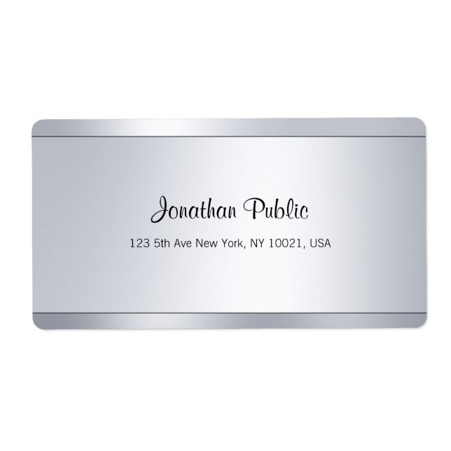 Glamorous Modern Script Silver Shipping Address Label (Front)