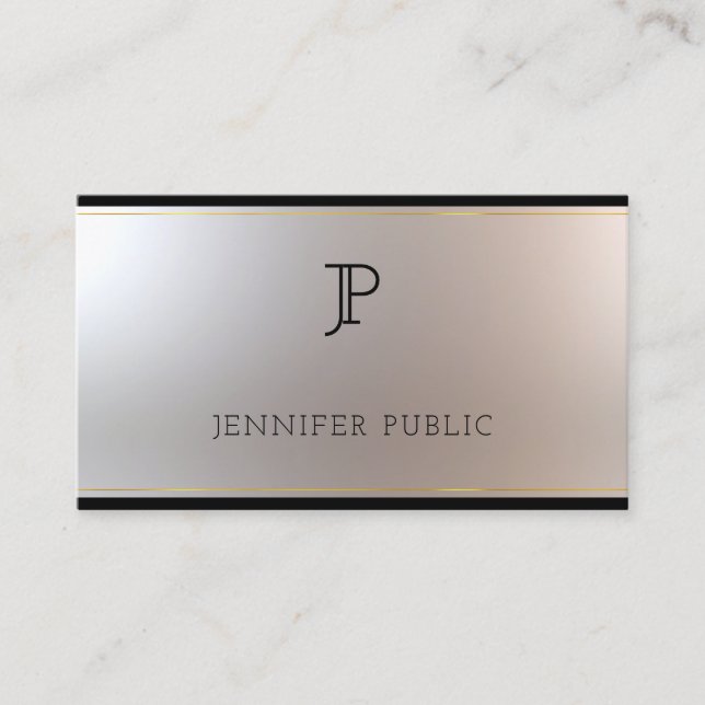 Glamorous Monogram Gold Silver Creative Plain Business Card (Front)