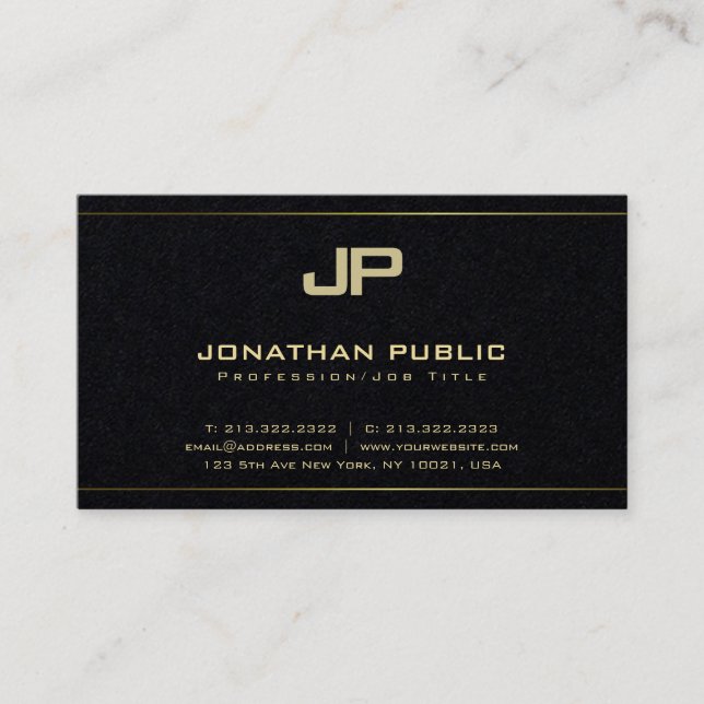 Glamorous Monogram Plain Premium Black Luxury Business Card (Front)