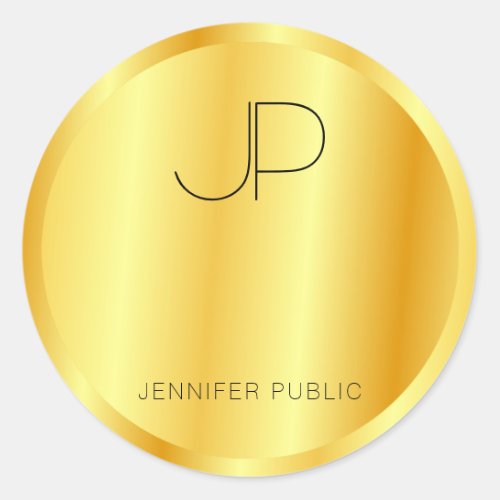 Glamorous Monogrammed Template Faux Gold Classic Round Sticker