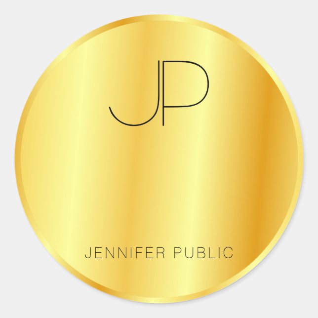 Glamorous Monogrammed Template Faux Gold Classic Round Sticker (Front)