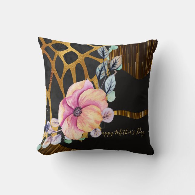 GLAMOROUS Mothers Day Gift Animal Prints GoldBlack Throw Pillow (Front)