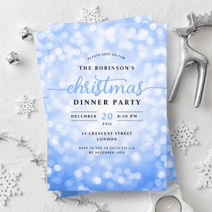 Glamorous Navy Blue Lights Christmas Dinner Party Invitation