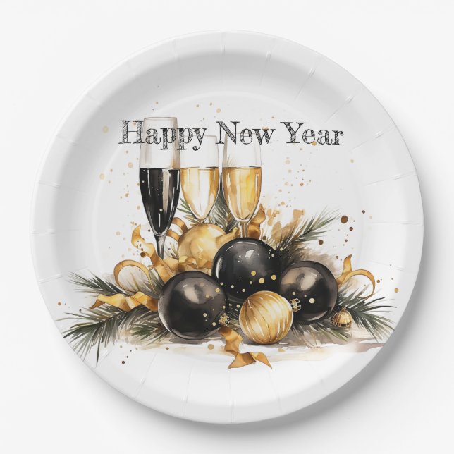 🍾🎉 Glamorous New Year's Eve Party Plates 🥂✨ (Front)
