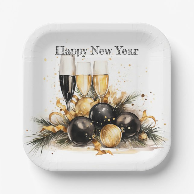 🍾🎉 Glamorous New Year's Eve Party Plates 🥂✨ (Front)