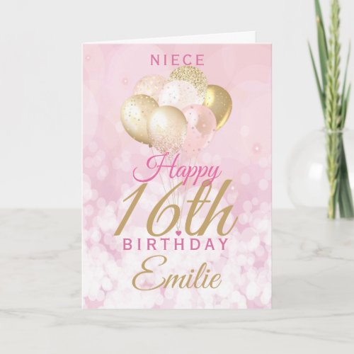 Glamorous Niece 16th Birthday Balloon Card