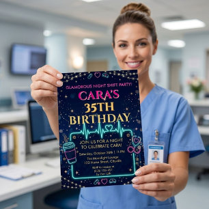 Glamorous Night Shift Nurse 35th Birthday Foil Invitation