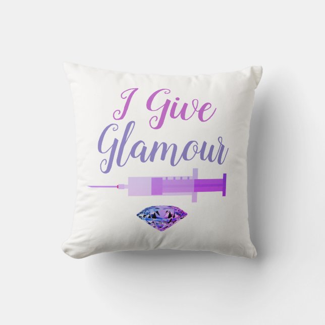 Glamorous nurse shot cute funny purple pink throw pillow (Front)