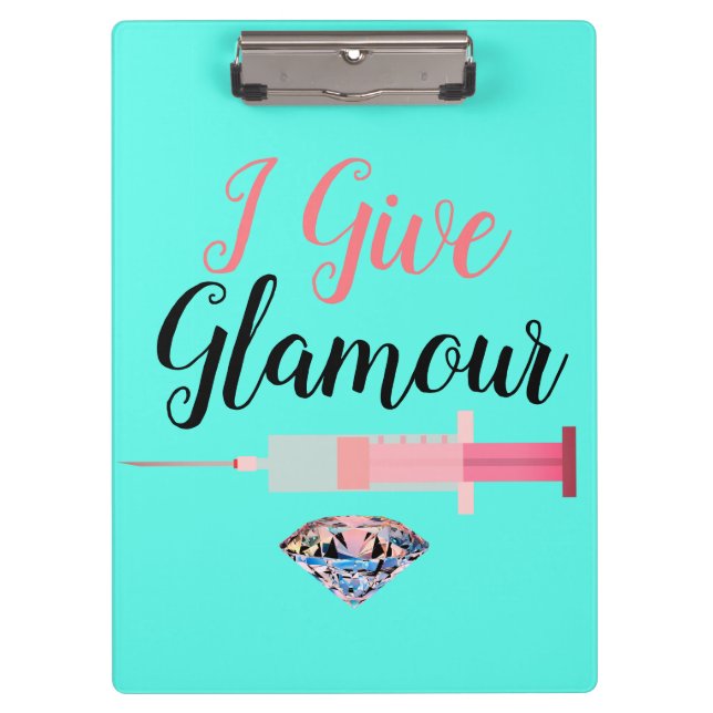 Glamorous nurse shot cute funny turquoise pink clipboard (Front)
