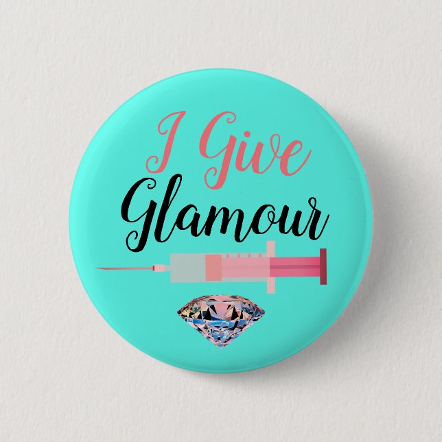Glamorous nurse shot cute medical teal pink button (Front)