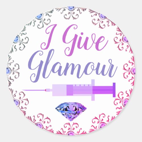 Glamorous nurse shot pink purple cute classic round sticker