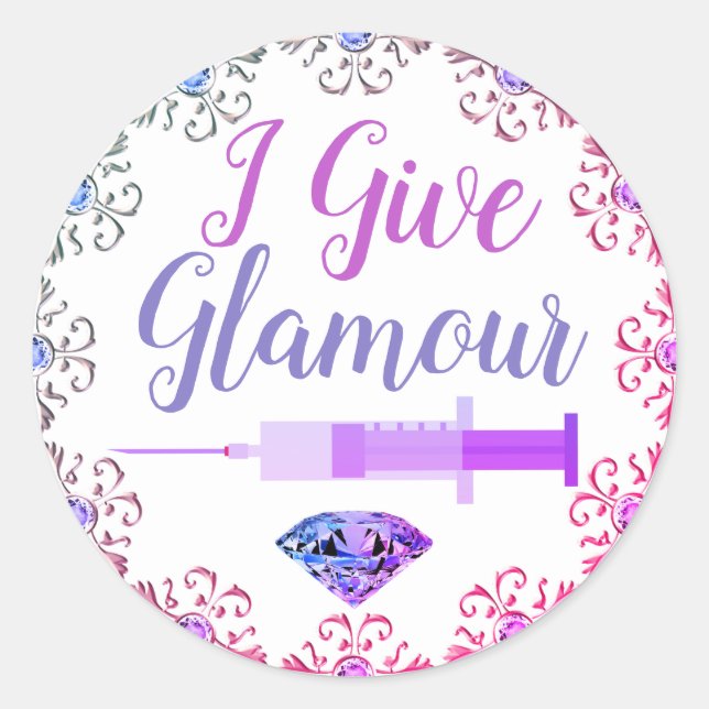 Glamorous nurse shot pink purple cute classic round sticker (Front)