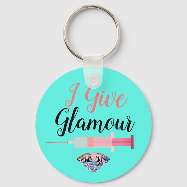 Glamorous nurse shot teal pink cute keychain (Front)