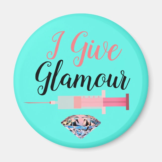 Glamorous nurse shot teal pink cute medical magnet (Front)