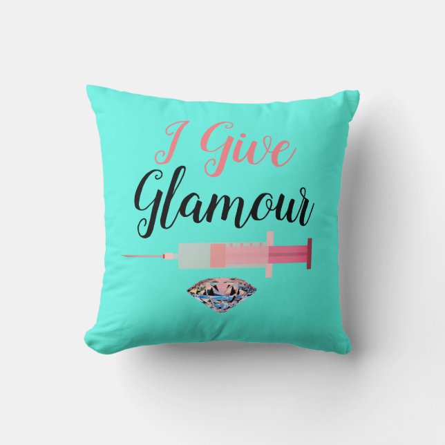 Glamorous nurse shot teal pink cute throw pillow (Front)