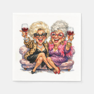 Glamorous Old Ladies With Red Wine Napkins