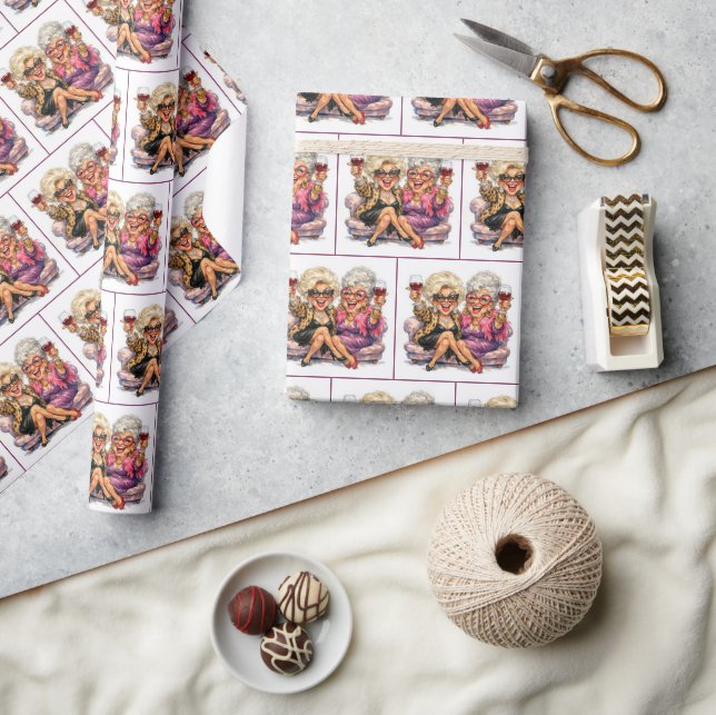 Glamorous Old Ladies With Red Wine Wrapping Paper (Crafts)