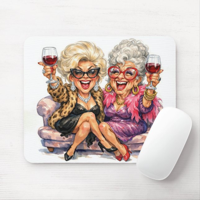 Glamorous Old Ladies With Wine Mouse Pad (With Mouse)