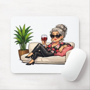 Glamorous Old Lady With Wine Mouse Pad