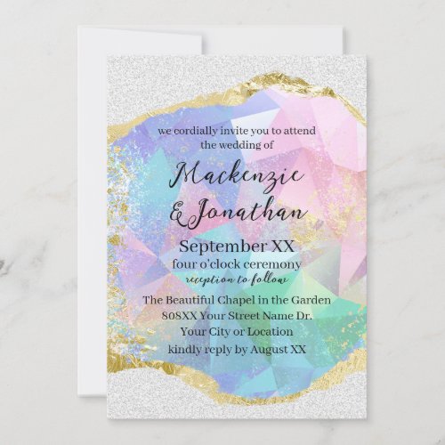 Glamorous Opal Gemstone with Gold Wedding Invitation