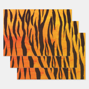 Glamorous Orange Black Yellow Ombre Tiger Print Wrapping Paper Sheets