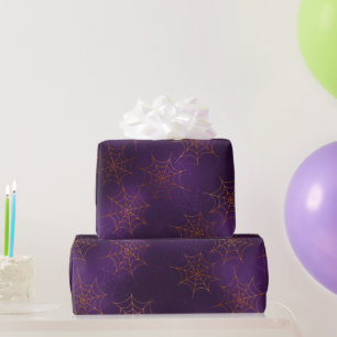 Glamorous Orange & Purple Cobwebs Halloween Bokeh Wrapping Paper