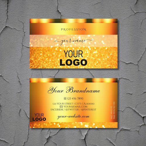 Glamorous Orange Sparkle Glitter Add Logo Shimmery Business Card